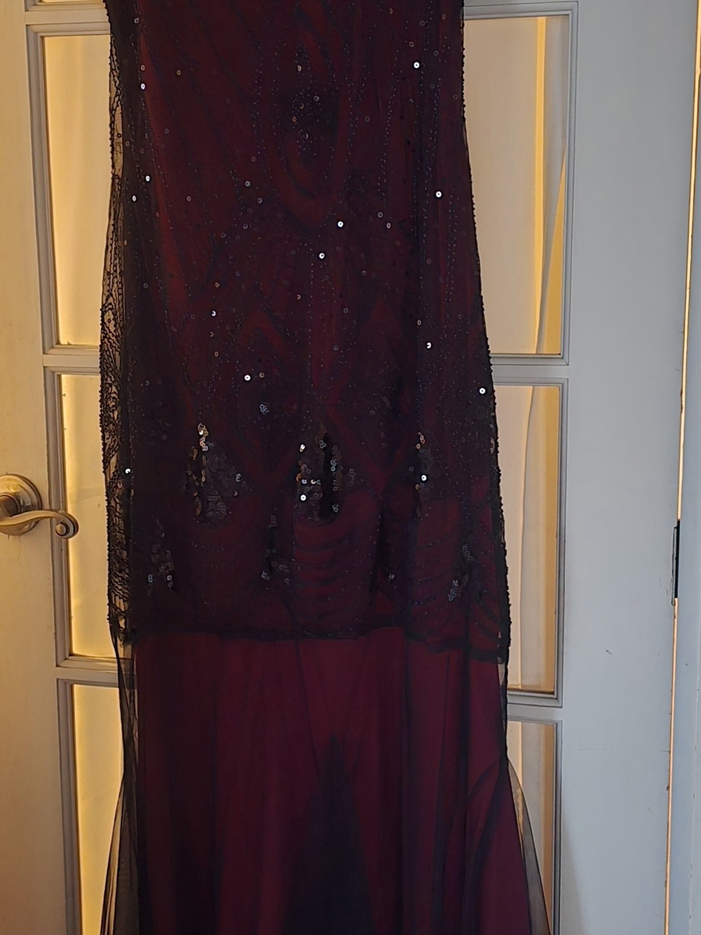 Elegant Beaded Wine Red Evening Dress